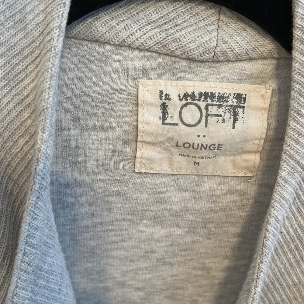 LOFT Light Gray Ribbed Open Front Cardigan - Picture 2 of 5